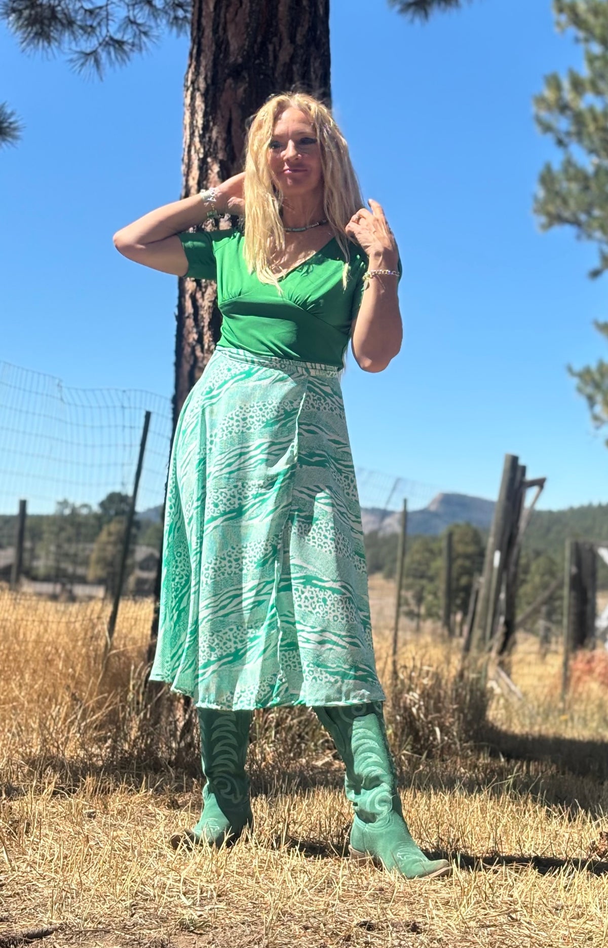 Camelion Skirt and Elizabeth Top in Green