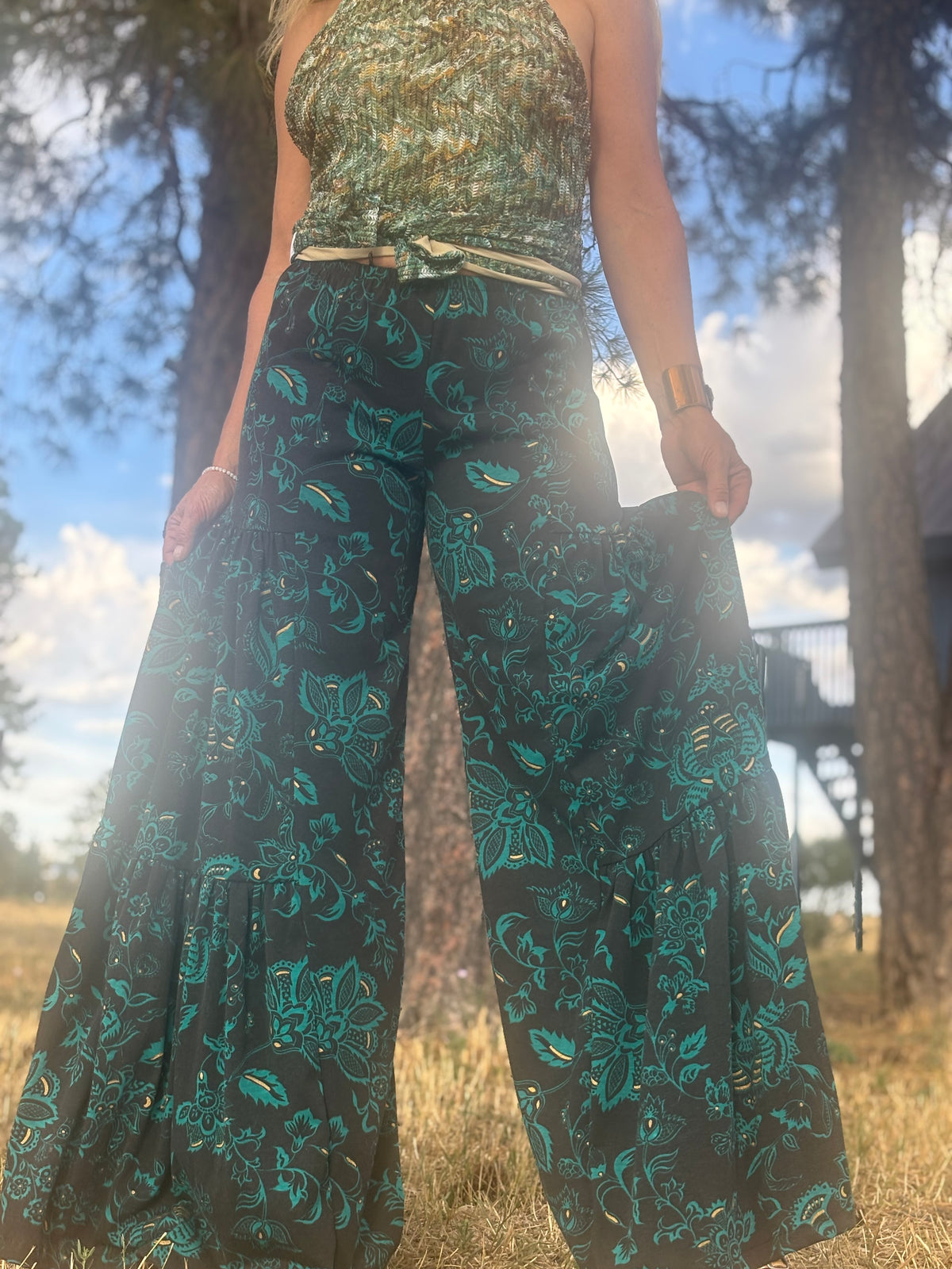 A Sandy Pants in Midnight Teal Flowers