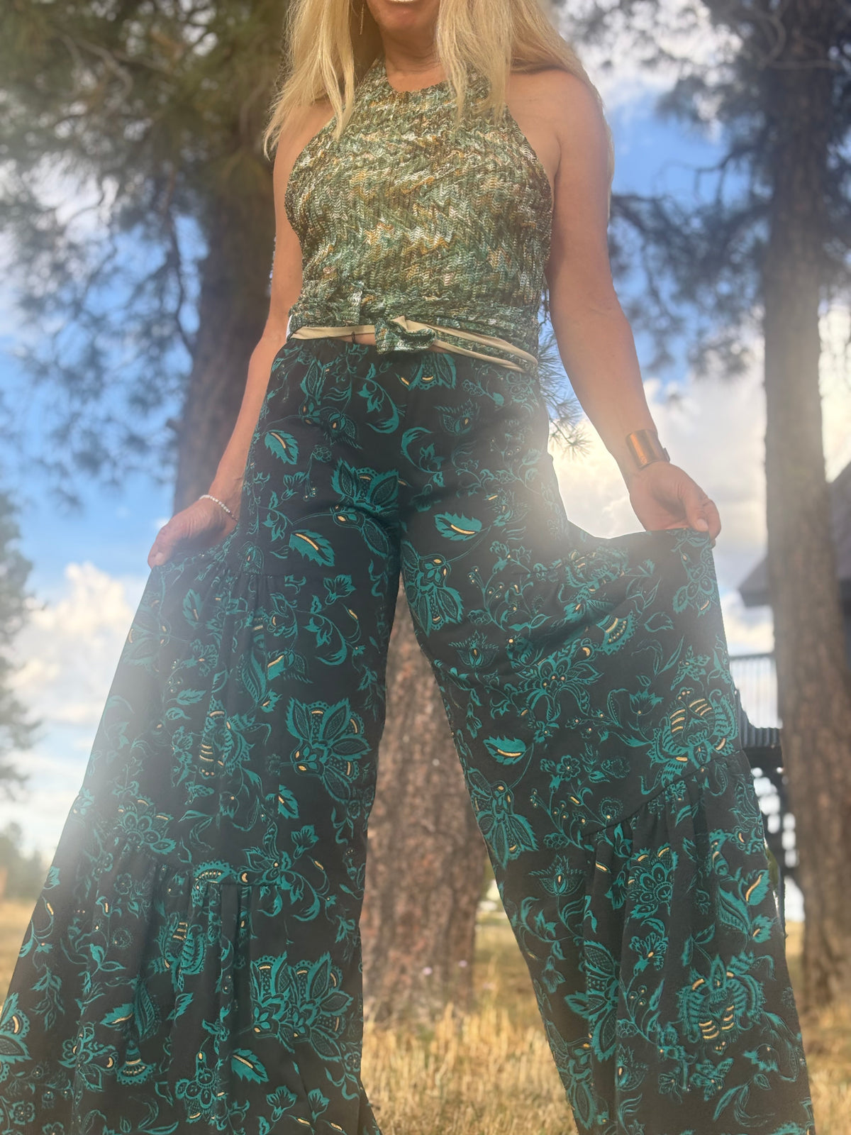 A Sandy Pants in Midnight Teal Flowers