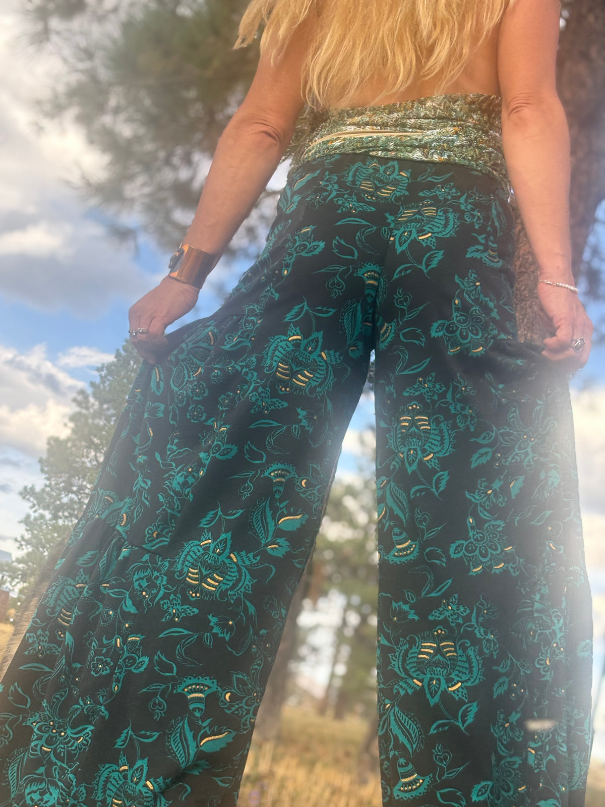 A Sandy Pants in Midnight Teal Flowers