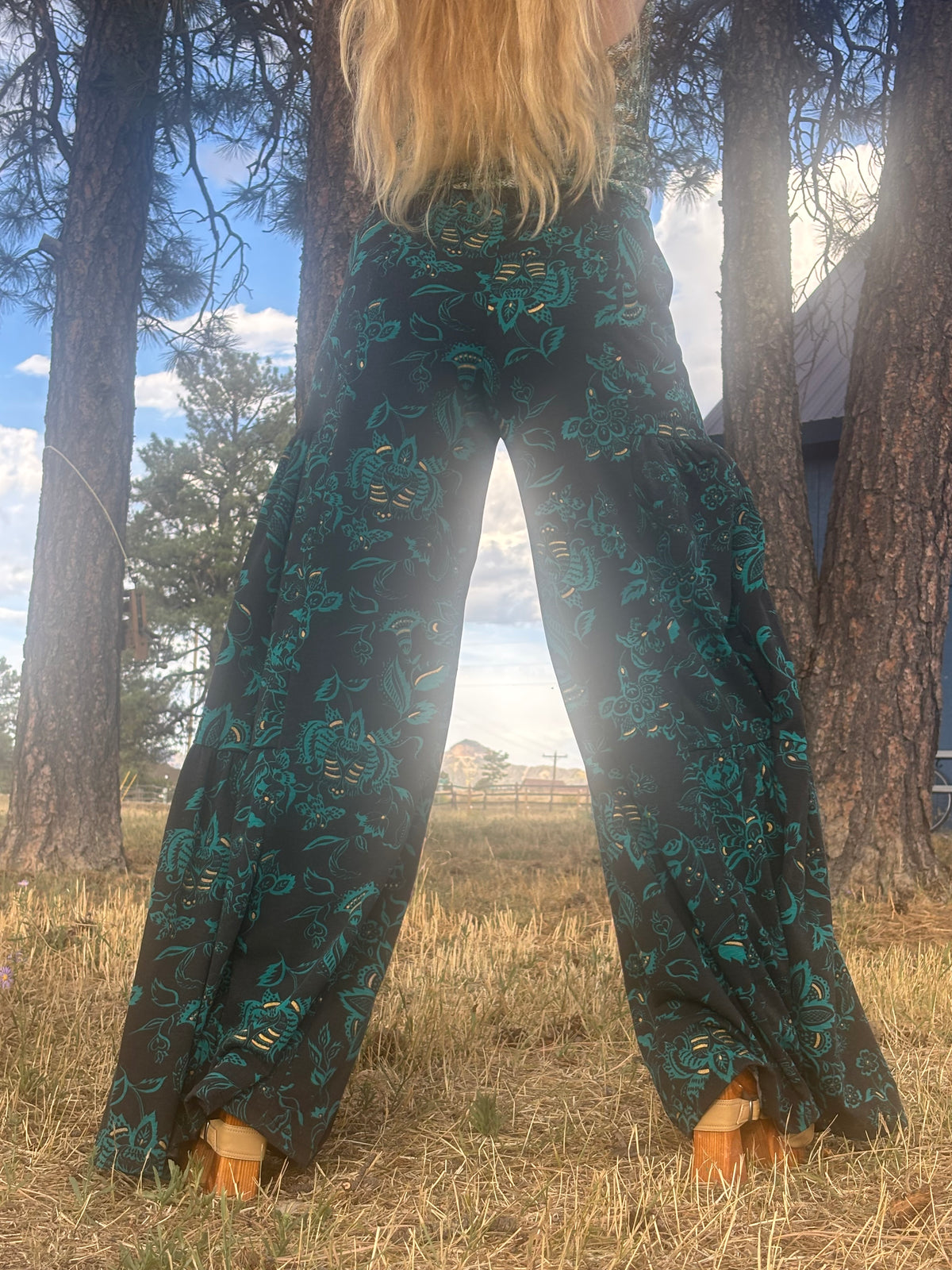 A Sandy Pants in Midnight Teal Flowers