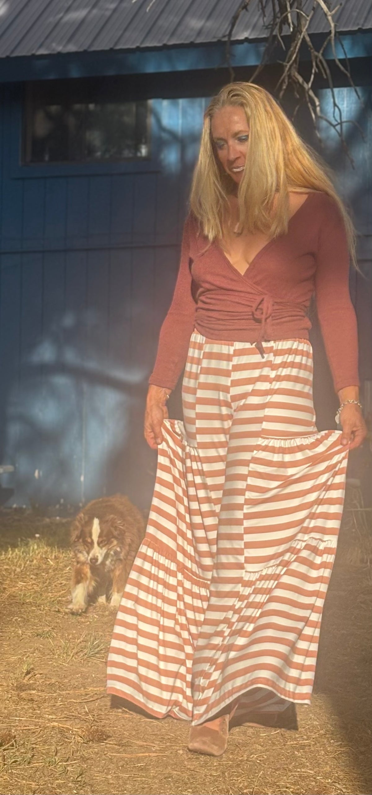 A Sandy Pants in Palisades Peach Stripes