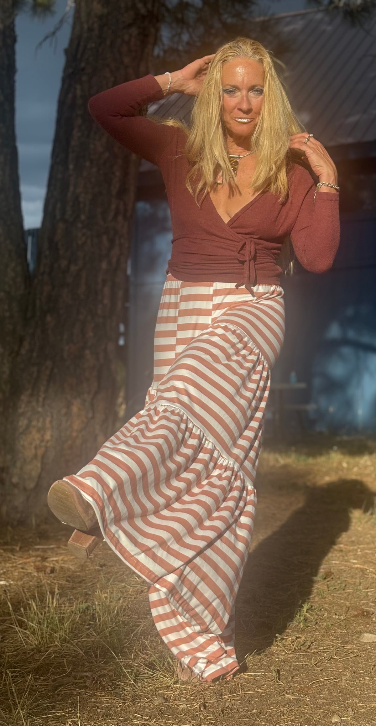 A Sandy Pants in Palisades Peach Stripes