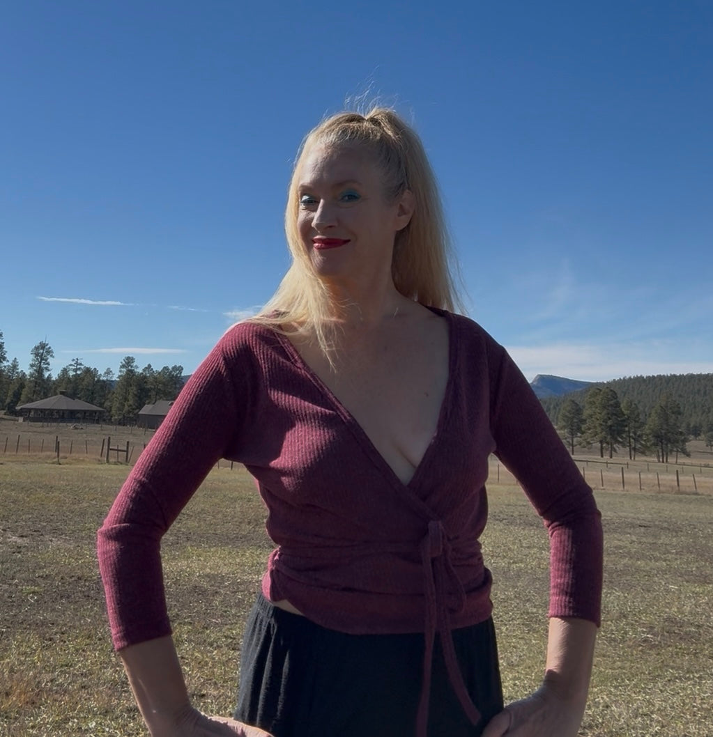 Jazz Wrap Sweater in Burgundy Rib Knit