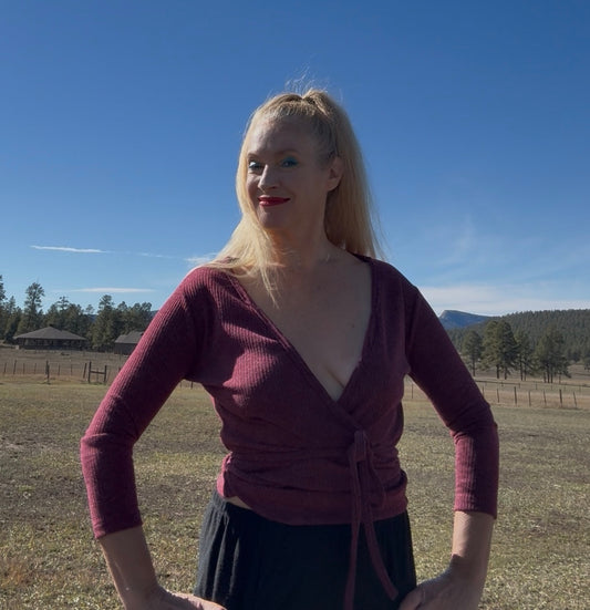 Jazz Wrap Sweater in Burgundy Rib Knit